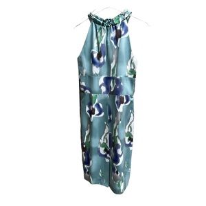 Ann Taylor Green Watercolor Floral Halter Sleeveless Shift Mid Length Dress sz 4